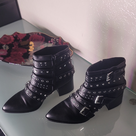 Studded Black Ankle Boots - Picture 3 of 10